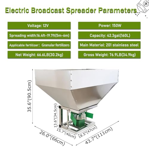 Esparcidor eléctrico para fertilizante 150W 160L acero inox miniatura 3