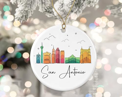 HKDesignGift San Antonio Ornament, Christmas Ornament With Landmarks, Colorful City Skyline Graphic, New Gifts for Christmas Printed on Both Sides