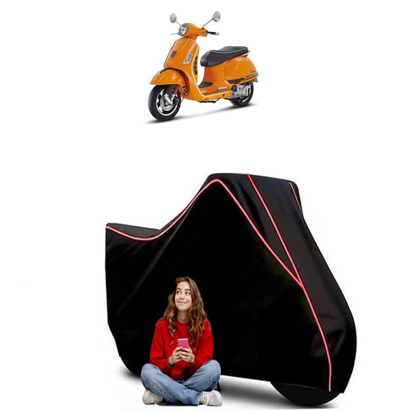 Image of GTS Super 125 Scooty Bike Cover Water Resistant Outdoor Use Universal Fit Scooters Motorcycles Heavy Duty UV Protection Dust Rain Scratch Resistant Elastic Bottom Black Blue Piping