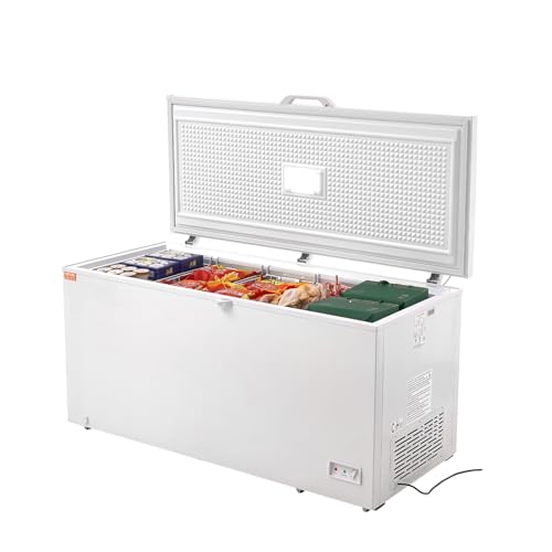 VEVOR BD-505JA 17 Freestanding Top Open Door Commercial Chest Freezers, Large Deep Removable Baskets, Locking Lid, Adjustable Temp for-18.4℉-10.4℉/32℉ to 50℉, LED Lighting, 6 Wheels, 17.2 Cu.ft, White