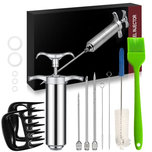 Markdang Meat Injector,304-Stainless Meat Injector Syringe Kit with 3 Flavor Food Injector for Injection Brine Marinade of Meat,Turkey,Brisket