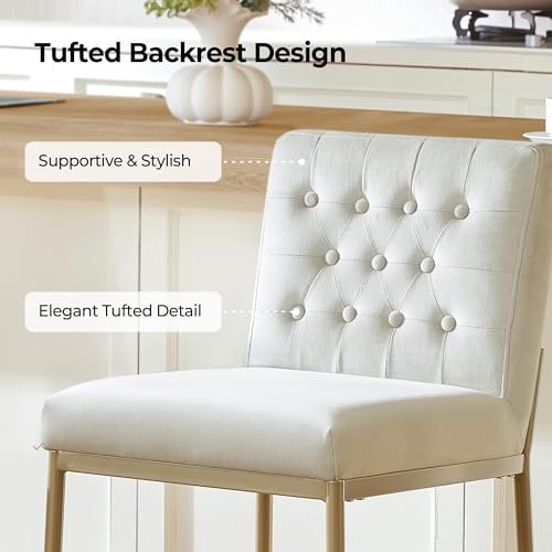 Image of CHITA Modern Bar Stools with Tufted Back Set of 4, 26 inch Counter Height Bar Stool with Metal Legs for Kitchen Island & Dining Room, Ivory Fabric, Gold Frame