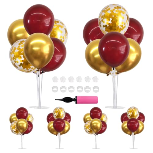 Image of TONIFUL 6 Set Wine Red Gold Balloon Stand Balloon Centerpieces for Table