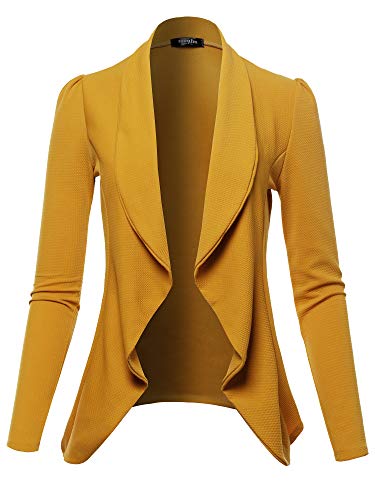 Ssoulm Women's Long Sleeve Classic Draped Open Front Lightweight Blazer Mustard 3Xl #TOP1