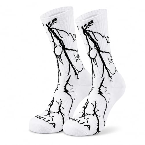 Auraa Loops Lightning Bolt Crew Socks White & Black - Image 2