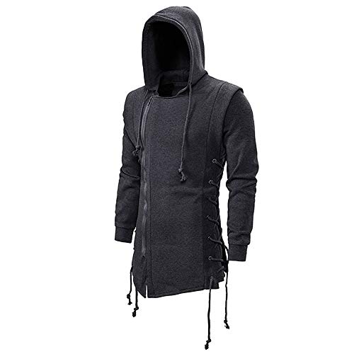 JMSUN Hommes Sweat à Capuche à Glissière Wweats côté Lacets Polaire Gothique à Capuche Assassins Creed Veste