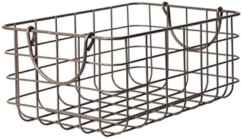 Spring Handles Wire Storage Baskets Farmhouse Organizer Basket. Metal Wire basket. Storage basket for bathroom, Pantry & Kitchen Cabinets. Sturdy Steel Wire Storage Solution. (Large)