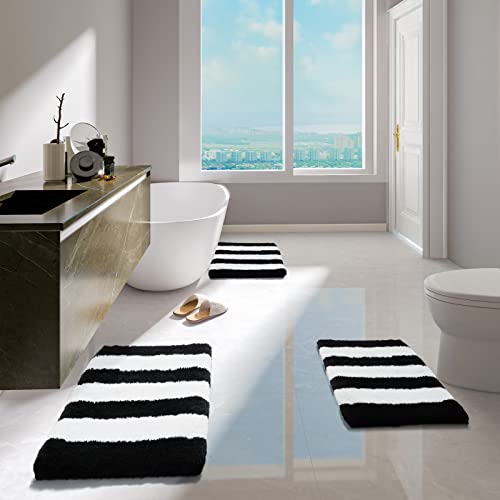 Yihouse Extra Thick Plush Bathroom Rugs Non Slip Absorbent Soft Microfiber Bath Mat Machine Washable Fluffy Shaggy Rug 17X24 Black And White #TOP6