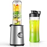 Smoothie Maker, 350W Personal Blender mit 3 einstellbaren Modi, 2 x 600ml sp&uuml;lmaschinenfeste Flaschen, Edelstahl Mini Standmixer f&uuml;r Obst, Gem&uuml;se, einfach zu bedienen f&uuml;r zu Hause, B&uuml;ro, im Freien