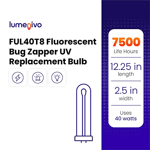 Lumenivo Ful40T8 Fluorescent Black Light Bug Zapper Ultraviolet Replacement Bulb 40 Watt, G10Q-4 Square 4 Pin Base, T8 U Shape Bug Zapper Bulb Replacement - 3 Pack #TOP6