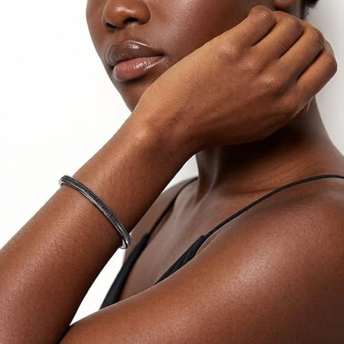 Bangle bracelet noir unisexe rigide octogonal en zircone mat