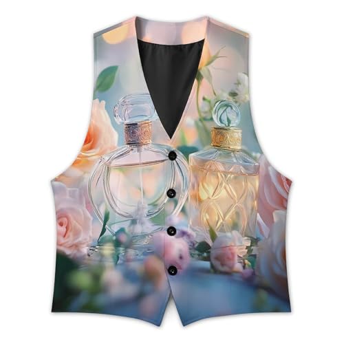 Perfume Rose Floral Mens Slim Fit Suit Vest Dress Waistcoat Casual Business Vest3