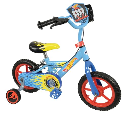 Hot Wheels 12" Inch Bike for Boys & Girls Ages 3+ | Officially Licensed Kids Bicycle with Realistic With Revver Sounds! | Removable Stabilisers & Adjustable Handlebars & Seat