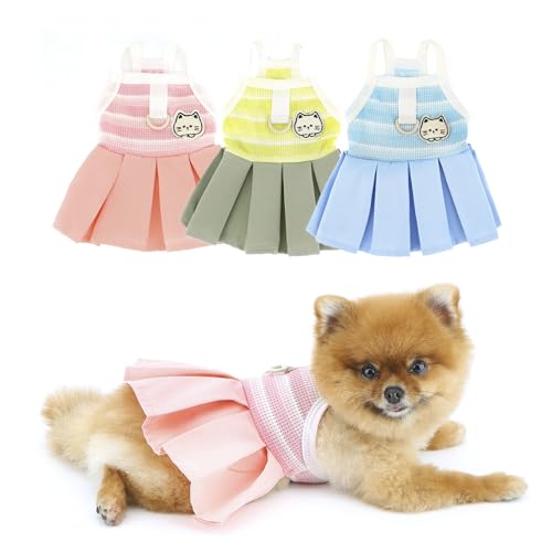 PAIDEFUL Small Dog Dresses Clothes,Sweet Puppy Sundress Summer Cool Pleated Skirt for Girl Dogs Soft Breathable Pet Vest Shirts Doggie Stretchy Pullover Cat Costume Chihuahua Apparel D-Ring,Pink,M