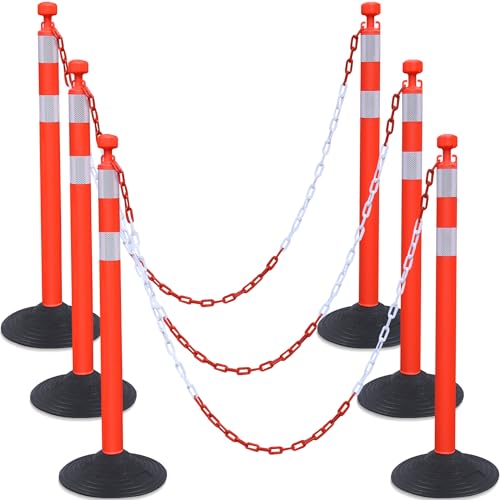 Image of OrangeStar 6 Pack Traffic Delineator Post Cones, 40 inch Orange Safety Barrier