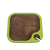 6.5" Handcrafted WUD Walnut Wood Hors d'Oeuvres and Wine Party Tray with Lime Green Trim