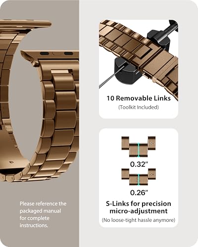 Image of Fullmosa Metal Band with Case for Apple Watch 45 /44 /42mm | Fits iWatch Series 9 /8 /7 /6 /5 /4 /3 /2 /1,SE3 /2 /1,Stainless Steel Strap for Men Women Professional Office Golden Coffee