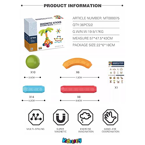 Image of Kidology Magnetic Sticks and Balls Building Set - Montessori Magnetic Building Blocks for Kids, 3D Magnet Construction Toy, Creative Educational STEM Learning Toy for Boys & Girls (38 Pcs, Multicolor)
