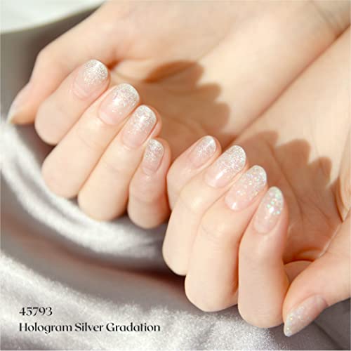 Laflare Gel Glossy Nail Strips, Self Adhesive Gel Nail Polish Stickers With 20 Pcs Double-End Strips Glitter False Nails Including Trimming File (R45793 - Hologram Silver Gradation) #TOP2