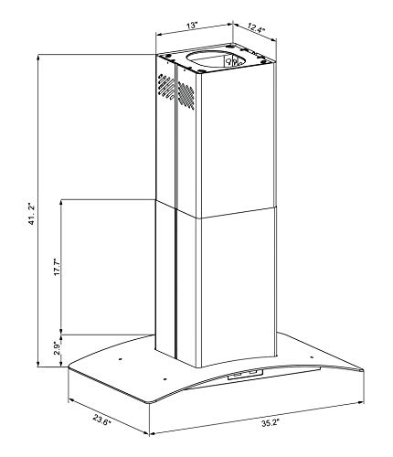 Winflo 36 In. Convertible Stainless Steel Glass Island Range Hood With Stainless Steel Baffle Filters And Touch Sensor Control #TOP6