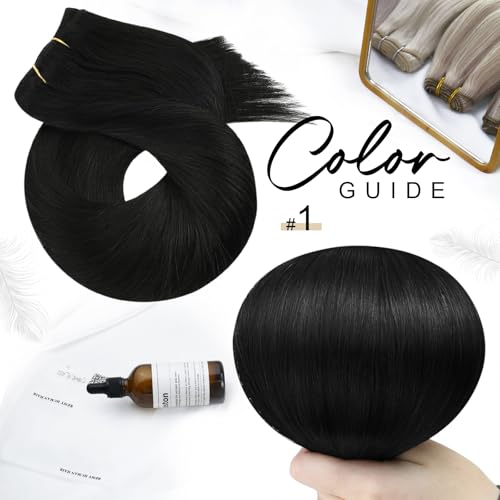 Moresoo Weft Hair Extensions Real Human Hair Black Sew in Double Weft Human Hair Extensions Semless Remy Straight Hair 18 Inch 100G/Pack #1 - Image 2
