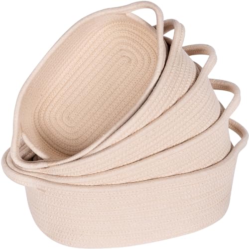 Image of MINTWOOD Design 5-Piece Storage Baskets for Organizing, Small Woven Rope Baskets for Storage and Shelves, Dog Cat Toy Basket Box, Pantry Bathroom Organization Bins, Nightstand Organizer, Beige