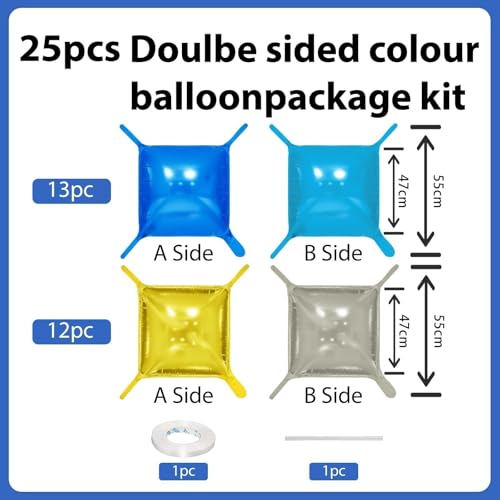 Image of Metallic Navy Blue and Gold,Pearl Blue and Silver Double Sided Square Foil Balloons Wall,19 Inches Blue Chrome Tunnel Arch Kit for 2026 Graduation,Anniversary,Wedding,Birthday Background Decoration
