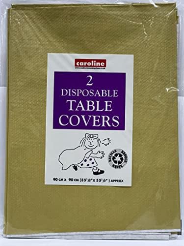 Caroline Table Cloth, Disposable Paper Cover for Square or Rectangular Dining Table Birthday Party, Catering, Baby Shower, Wedding Decorations Sold by Vrangle (Gold, Twin Pack of 4), 90 X 90cm