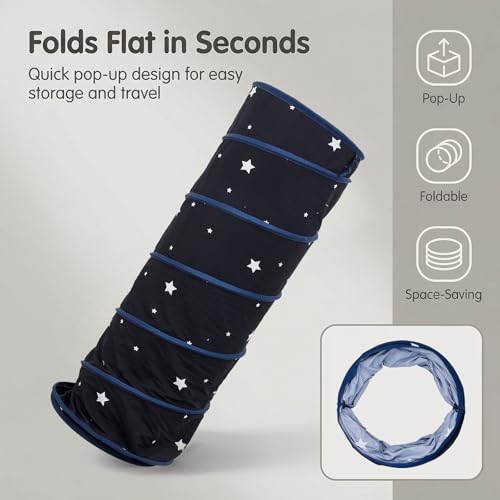 Image of Kids Play Tunnel for Toddlers, Peach-Skin Soft Crawl Through Tunnel with Star Pattern, 69 inch Foldable Pop-Up Baby Tunnel for Indoor Outdoor Play