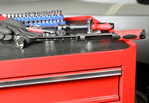 Ares 42058-1/2-Inch Drive 72-Tooth Extendable Ratchet – Made Of Chrome Vanadium Steel - Mirror Polish Chrome Finish - Comfort Grip Injection Handle - Quick Release For Easy Socket Change #TOP5