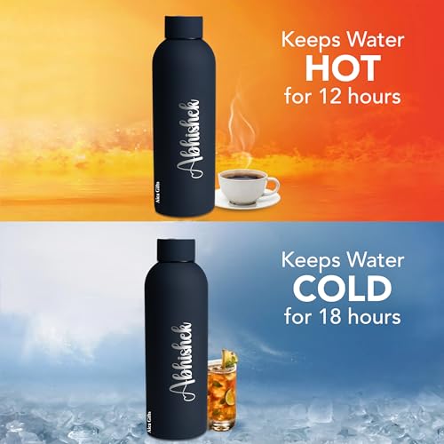 Image of AICA Personalized Name Stainless Steel Water Bottle - 500ml (Navy Blue) |Customized Birthday Anniversary Wedding Marriage Gifts for Men Husband Dad Brother Boyfriend Friends Teenage Boys