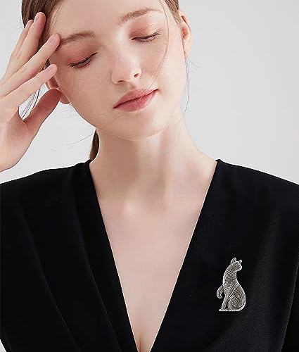 Image of Sitting Cat Brooch Pin for Women Girls Fashion Cute Textured Abstract Kitten Animal Brooches Lapel Pins Unisex Christmas Holiday Festival Hat Bag Suit Dress Accessories Jewelry Gift for Pet-lover