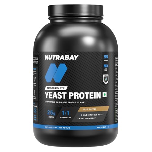 Image of Nutrabay Fermented Yeast Protein Powder - 2kg, Cold Coffee | 25g Protein, 6.7g BCAA | 9 EAAs | PDCAAS 1 | Gut Friendly | Superior Muscle Growth | Higher Absorption | Sugar, Lactose & Soy Free