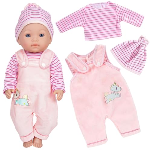 ebuddy 3-teiliges Puppenkleidungsset mit Overall, Bluse und Hut für 43cm / 17 Zoll Neugeborene Babypuppen (Keine Puppe)