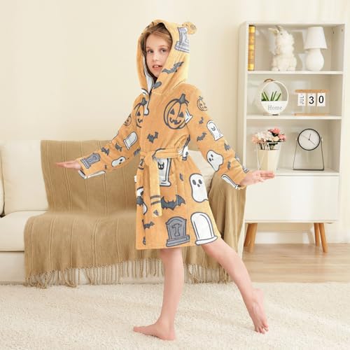 GuoChe Halloween Symbols Pattern Childrens Bathrobes For Girls Girls Robe With Hood3