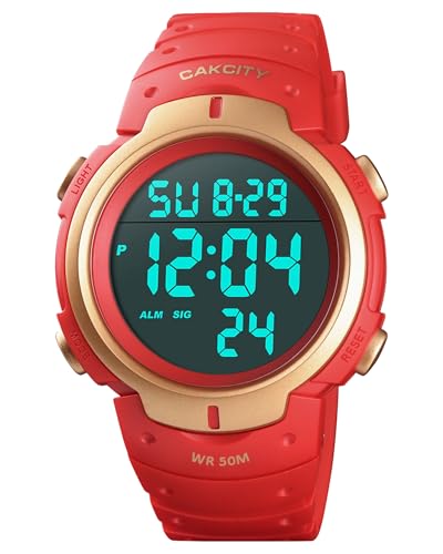 CakCity Men's Digital Sports Watch,50M Water Resistant,50mm Large Face,Stopwatch,Alarm,EL Backlight,Black,Ideal for Sport,Referee,Outdoor Work,Running Training & Daily Wear