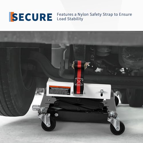 Image of GarveeTech Low Profile Transmission Jack 450 LB Capacity, 7-23 in Lift Range, Auto Repair Car Lift Jack with Double Scissor Design, Safety Locking Straps & 4 Swivel Wheels for Home Garage, Black