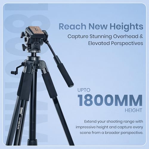 Image of Simpex 880 Plus (165 cm) Platinum Aluminum Light Weight Tripod, with Fluid Video Head, for DSLR & Video Cameras, Maximum Operating Height: 5.90 Feet, Maximum Load : 6 kgs (Black)