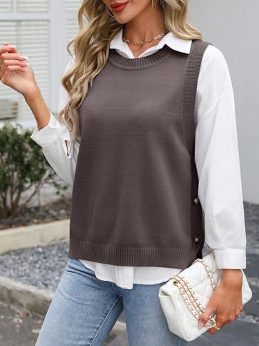 Image of ANRABESS Womens Sweater Vest Summer Sleeveless Crewneck Ribbed Knit Side Button Loose Pullover Tank Tops 2026 Fall Outfits