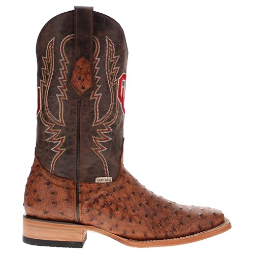 Image of Vaccari Men's Cooper Genuine Exotic Print Leather & NCAA League Embroidery Broad Square Toe Cowboy Boots