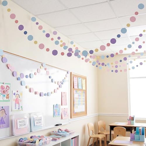 Image of Outus 5 Pieces Colorful Circle Garland Banner Hanging Paper Dot Decorations for Classroom, Birthday Party, Baby Shower, Wedding Backdrop & Photo Booth Graduation Decor (Pastel Rainbow)