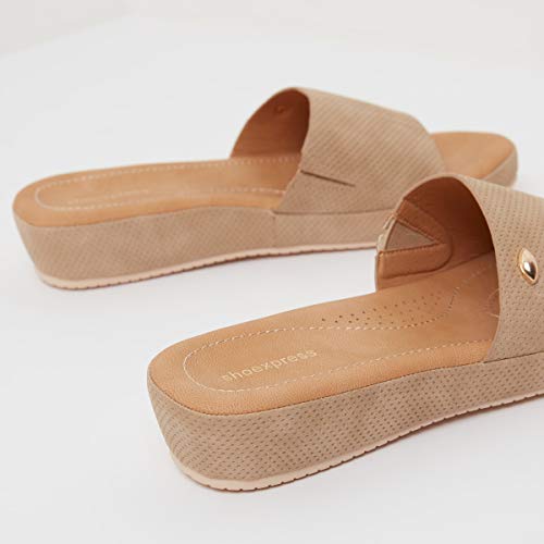 Image of shoexpress Women's Textured Slip-on Sandals with Platform Heels