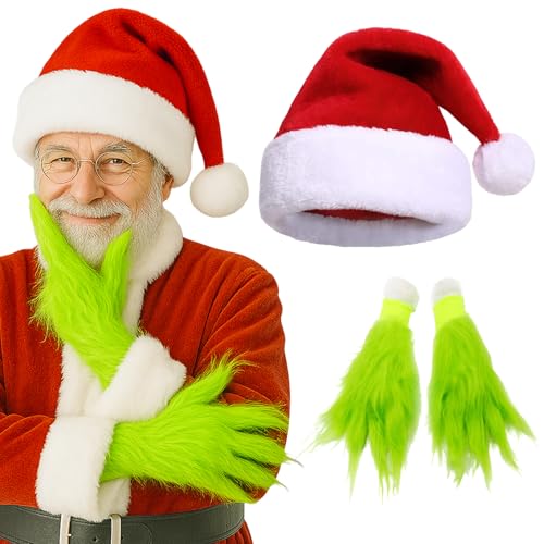 AMSNINK Grinch Kostüm Set – weihnachtsmützen & Grüne...