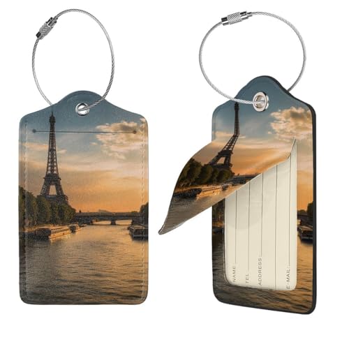 Étiquettes de bagage en cuir pour valise Seine et coucher de soleil lot de 4