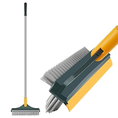 Image of 3 in 1 Scrub Bathroom Cleaning Brush with Wiper Tiles Floor Scrub with Long Handle 180 Rotate Floor Home Kitchen