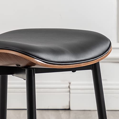 Lunling Mid Century Modern Dining Chairs Set Of 4,Upholstered Faux Leather Walnut Wood Seat And Metal Legs Desk Chairs For Kitchen&Dining Room Chairs,Simple But Stylish(Black) #TOP3