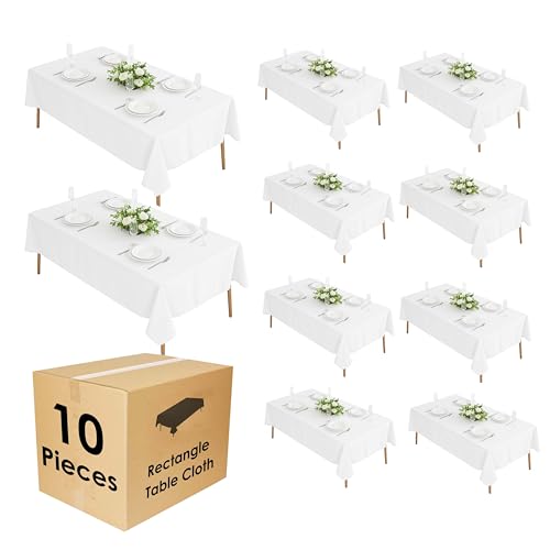 Craft And Party 10 Pack 90 x 132 Inch White Rectangle Tablecloth, Polyester Fabric Washable Table Cloth for Home, Party, Wedding or Restaurant Use. by Craft And Party - Used condition - US$94.04