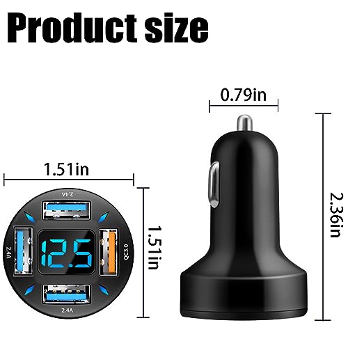 Ankuee 4 Ports USB Car Charger, 66W Super Fast Charging with QC 3.0, PD 20W and USB 2.4A Charger Adapter, Quick Charge with LED Voltmeter, Auto Cigarette Lighter Plug (QC3.0, 1PCS)