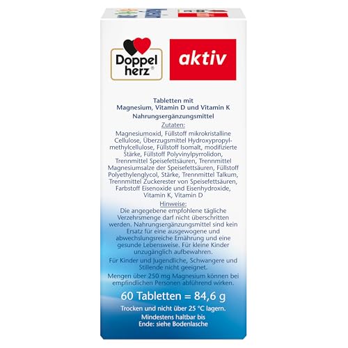 Doppelherz Magnesium 500 + D3 + K2 - Hochdosiertes Magnesium als Beitrag zur normalen Funktion der Muskeln und Nervensystems - 60 vegetarische Depot-Tabletten