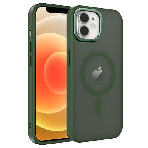 Image of Magnetic iPhone 12mini case,Compatible with Magsafe, Military-Grade Protection,Slim Translucent Matte Shockproof with Anti-Scratch Anti-Fingerprint Phone Cover (blackish green, iPhone 12mini)
